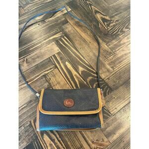 VTG Dooney & Bourke Pebble Leather Cross Body Wallet Purse Navy Trifold Flaws